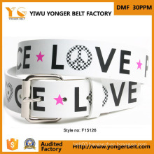 White Color Wide Belts Love Printing Letter Cute Custom Printed Belts